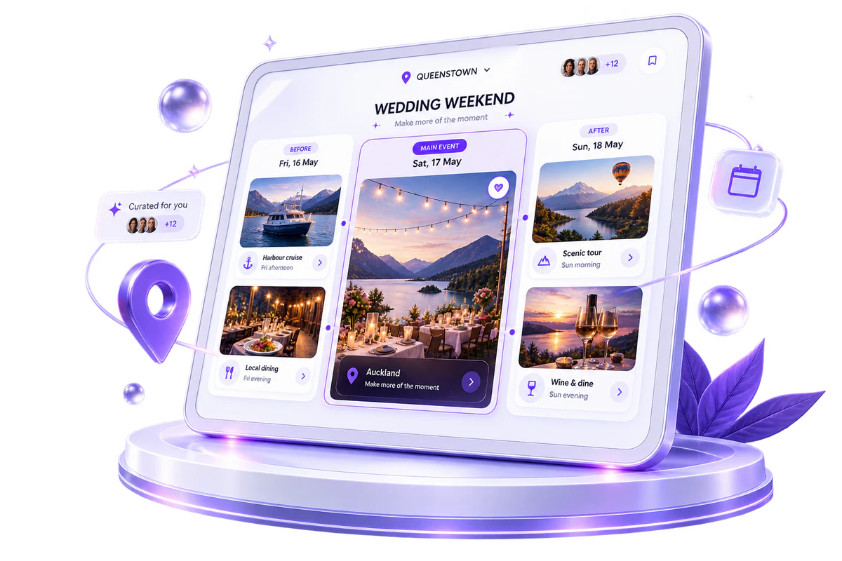 A curated wedding weekend itinerary with experiences before and after the main event
